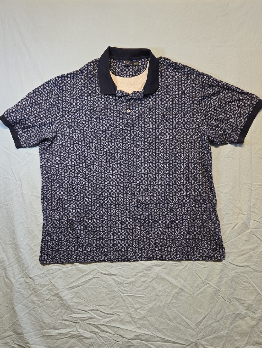 Polo Ralph Lauren Navy Blue Micro Paisley Pattern Short Sleeve Polo Shirt Y2K